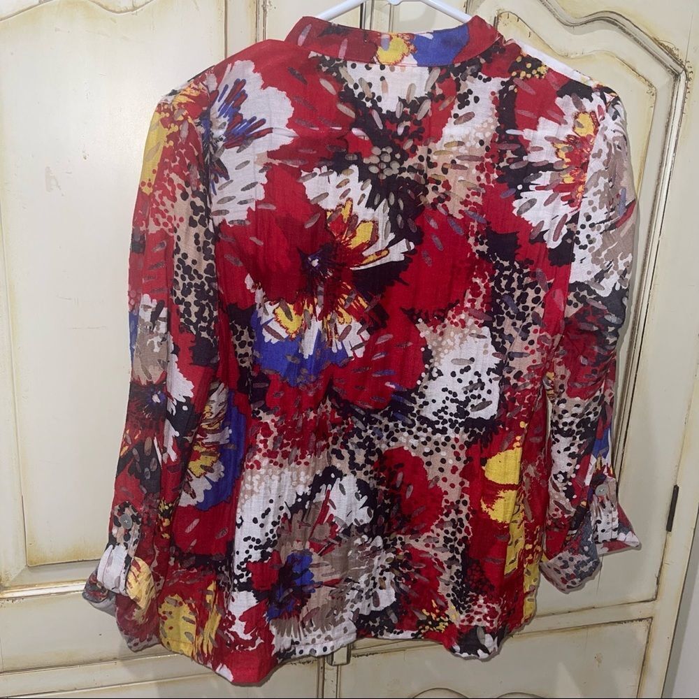 Ruby Rd. Semi-Sheer Multicolor Button Down Blouse - Size 8‎ - Picture 2 of 9